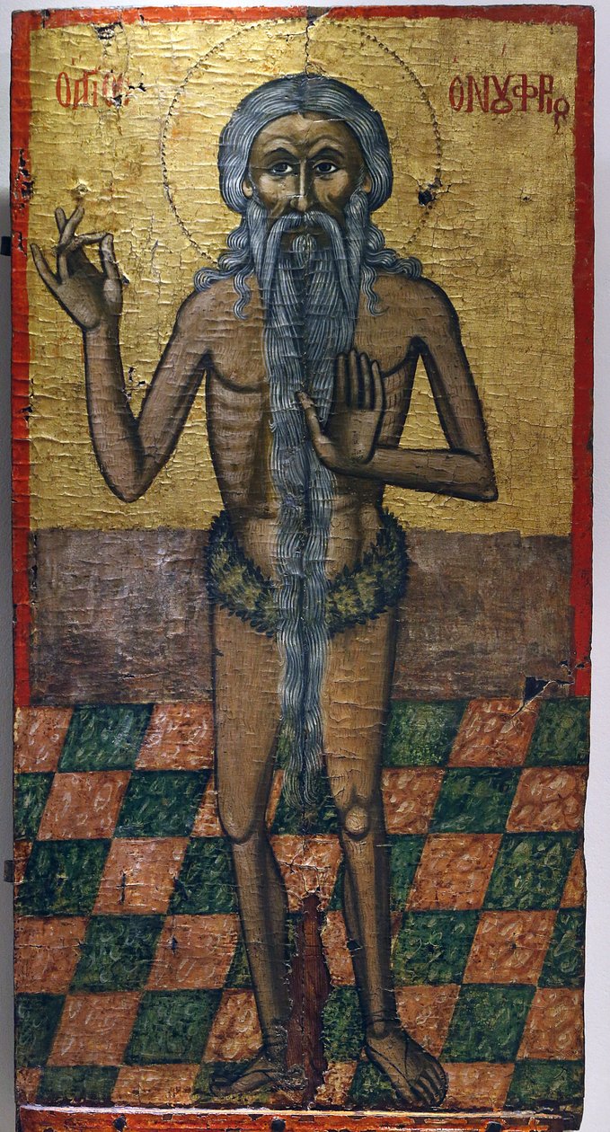 Ikone im Byzantinischen Museum von Pedoulas: Heiliger Onoufrios (17. Jahrhundert), 20150510, Pedoulas, Zypern von Unbekannt