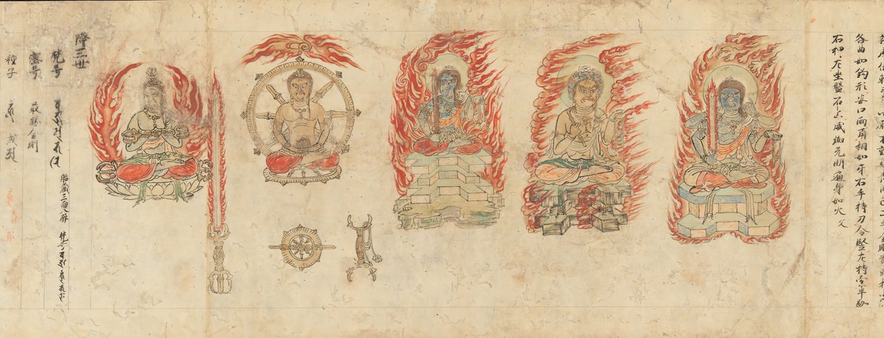 Ikonographische Zeichnungen der fünf Könige der Weisheit Myoo-bu shoson von Unbekannt
