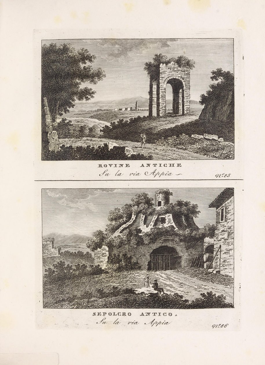Illustration aus dem Buch Vedute antiche e moderne le più interessanti della città di Roma von unbekanntem Autor, veröffentlicht von Presso Venanzio Monaldini, Stefano Piale in Piazza di Spagna (Italien, ca. 1820) von Unbekannt