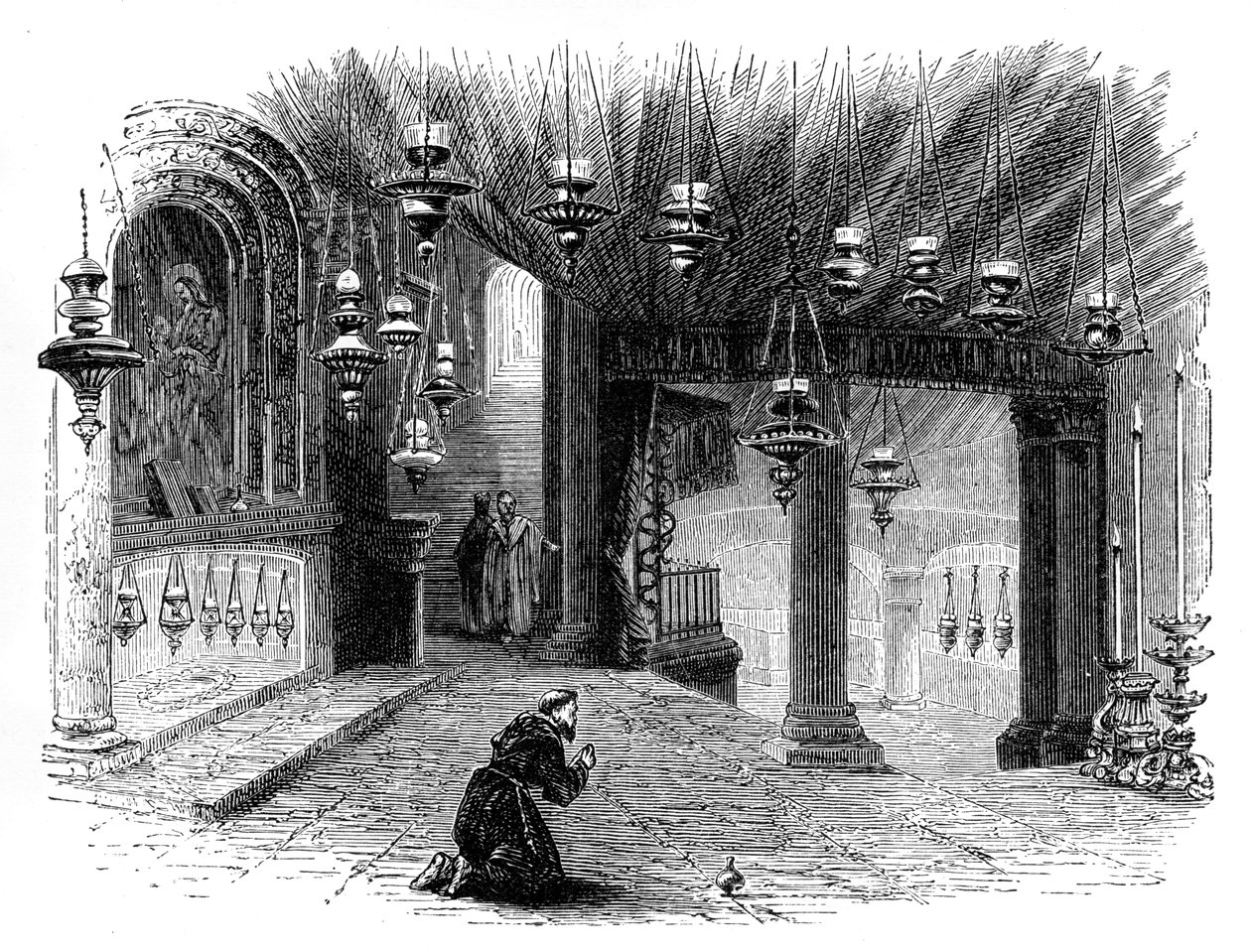 Innenraum der Geburtskapelle, Bethlehem, um 1888 von Unbekannt