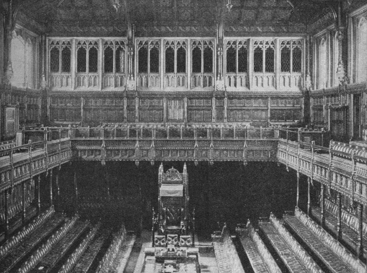 Innenansicht des Unterhauses, Westminster, Blick auf den Stuhl des Sprechers, 1909 von Unbekannt