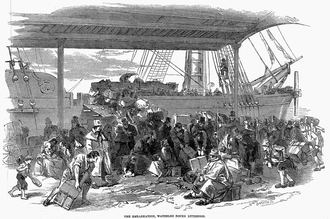 Irische Auswanderer, die in Waterloo Docks, Liverpool, nach Amerika einschiffen, 1850 von Unbekannt
