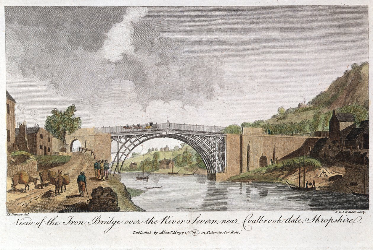 Eisenbrücke über den Severn in Ironbridge, Coalbrookdale, England, gebaut 1779 von Unbekannt