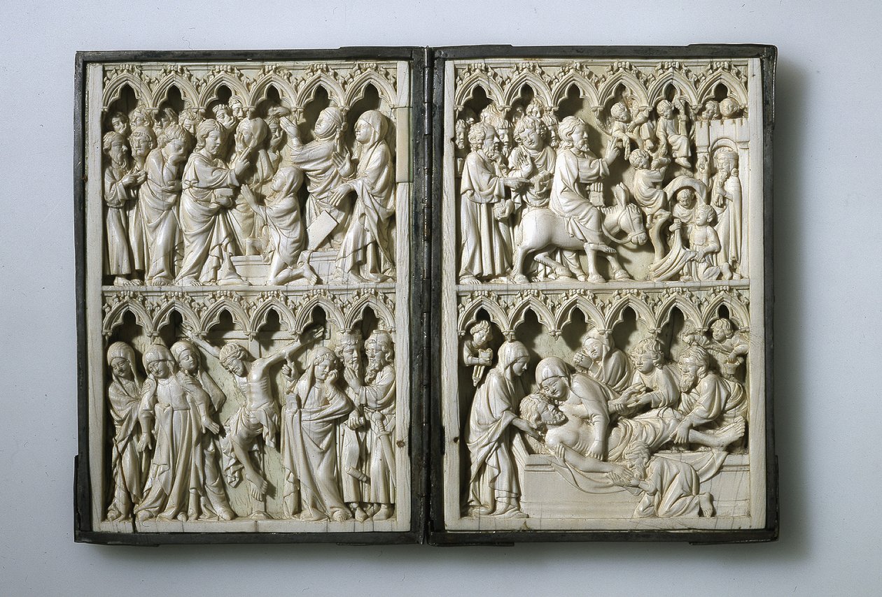 Elfenbein-Diptychon mit Szenen aus dem Leben Christi, Eigentum von Königin Jadwiga von Polen, 14. Jahrhundert von Unbekannt