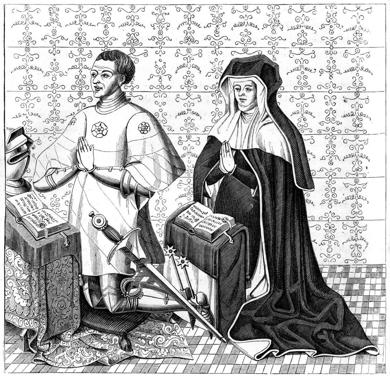 Jean Jouvenel des Ursins und seine Frau, Michelle de Vitry, betend, 14. oder 15. Jahrhundert, 1849 von Unbekannt