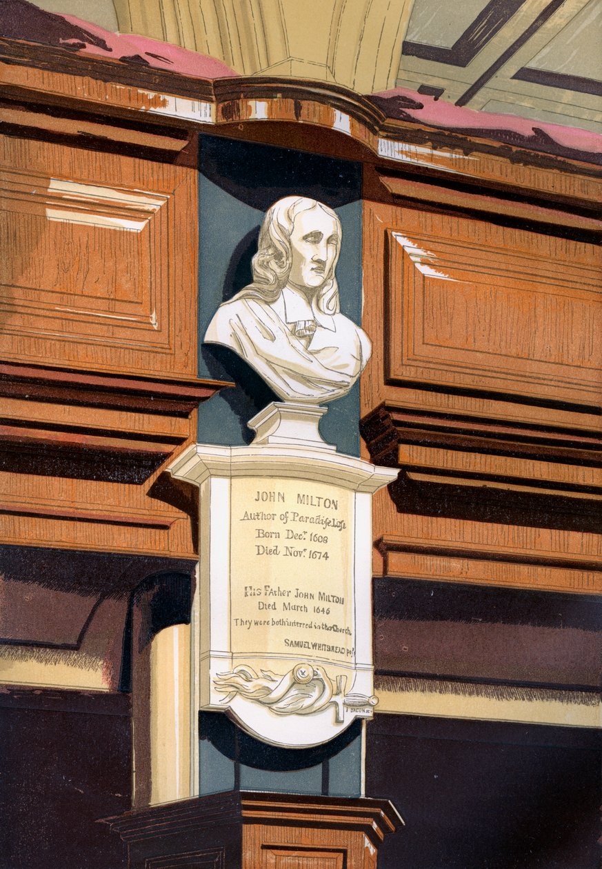 John Miltons Denkmal, St. Giles Kirche, Cripplegate, London, um 1850 von Unbekannt