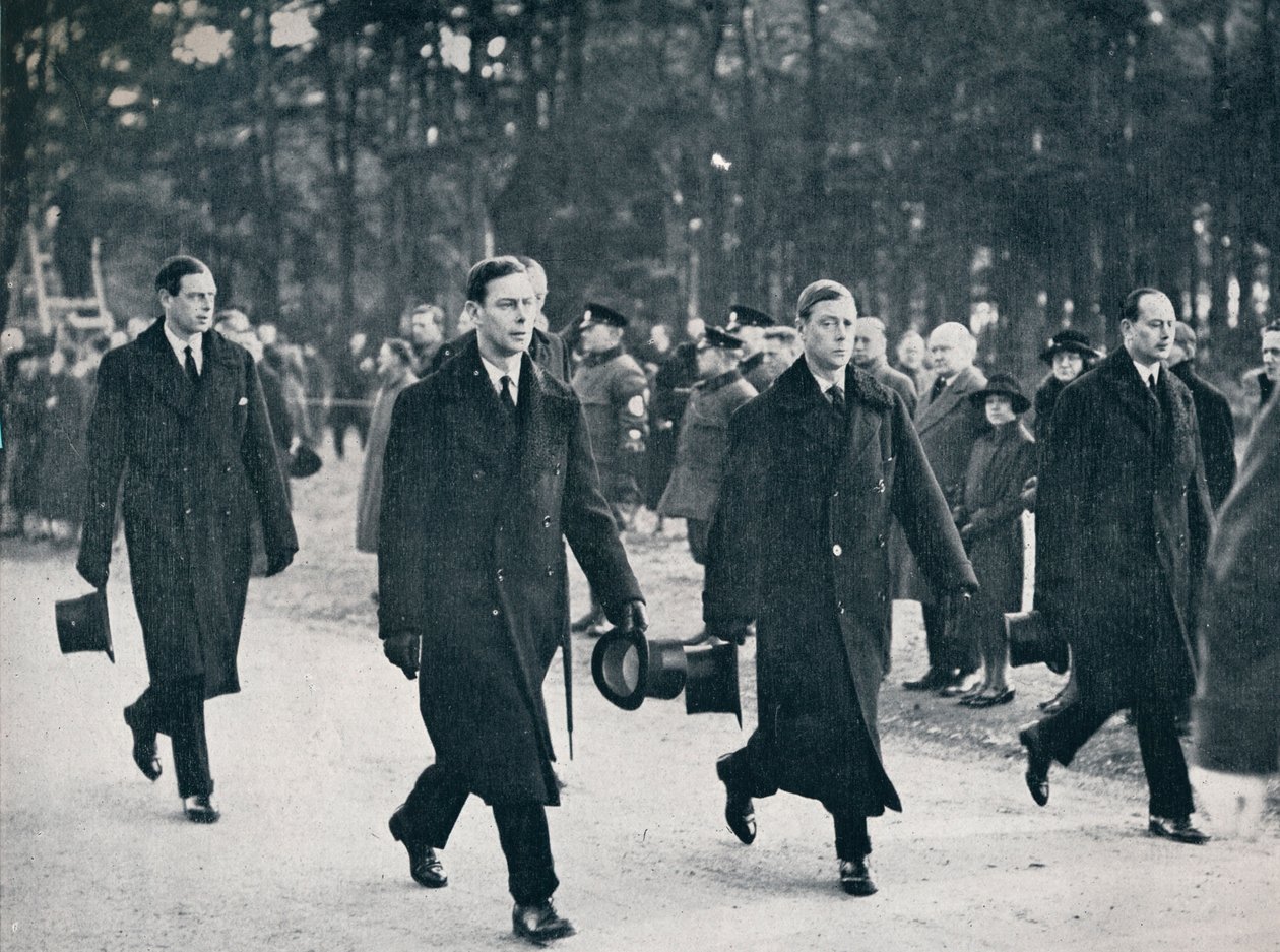 König Edward VIII. und seine drei Brüder folgen dem Geschütz, 1936 von Unbekannt