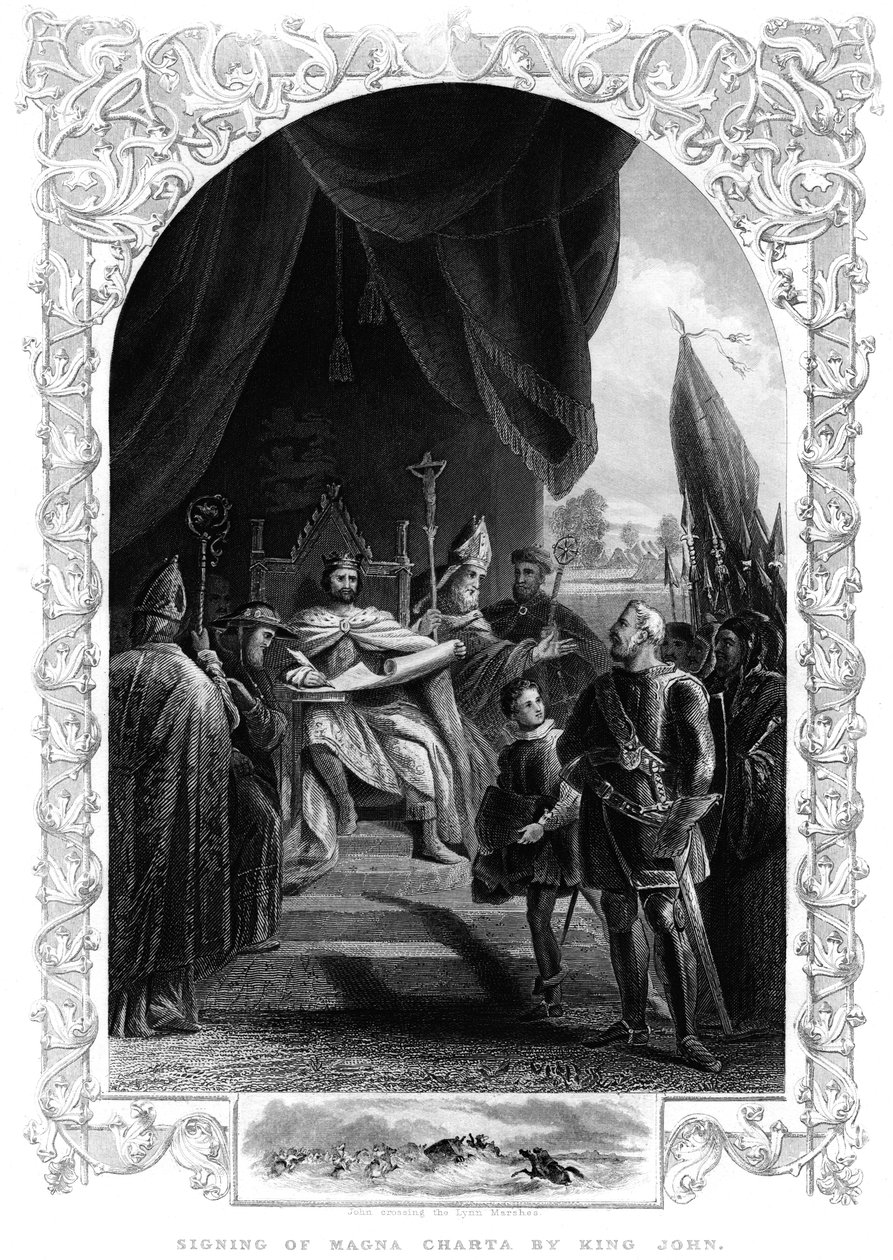 König Johann 1167-1216 unterzeichnet die Magna Carta in Runnymede, 1215 von Unbekannt