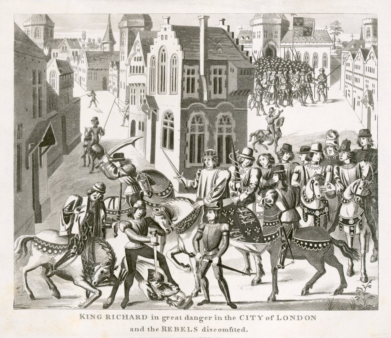 König Richard II. konfrontiert die Rebellen, Bauernaufstand, London, 1381, 19. Jahrhundert von Unbekannt