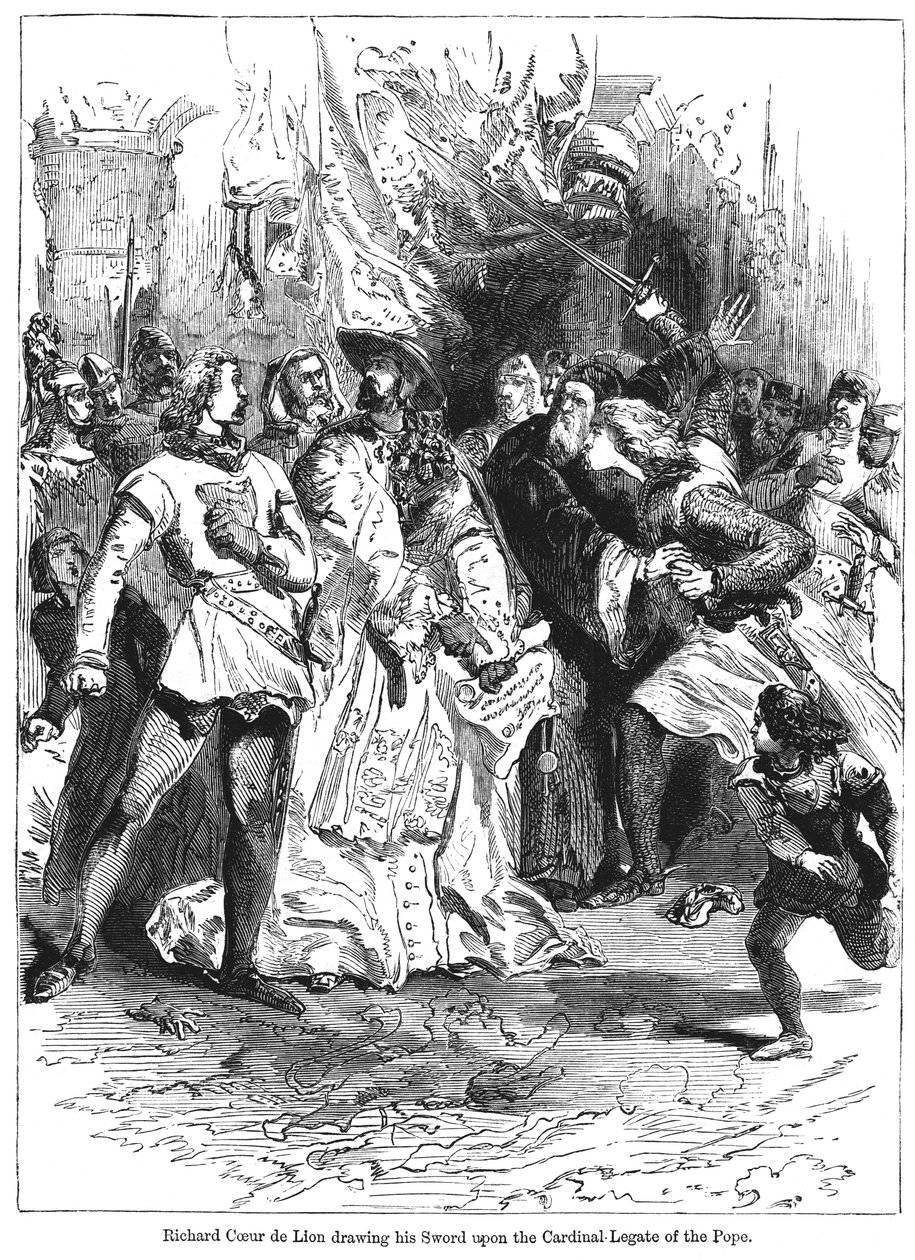 König Richard I. 1157-1199 zieht sein Schwert gegen den Kardinallegaten des Papstes von Unbekannt