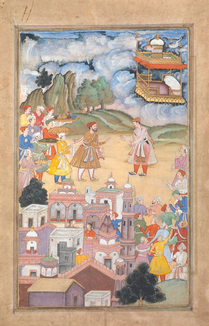 König Sal besucht Kala Yavana, Folio aus einer Harivamsa-Legende von Hari Krishna, ca. 1590-95 von Unbekannt