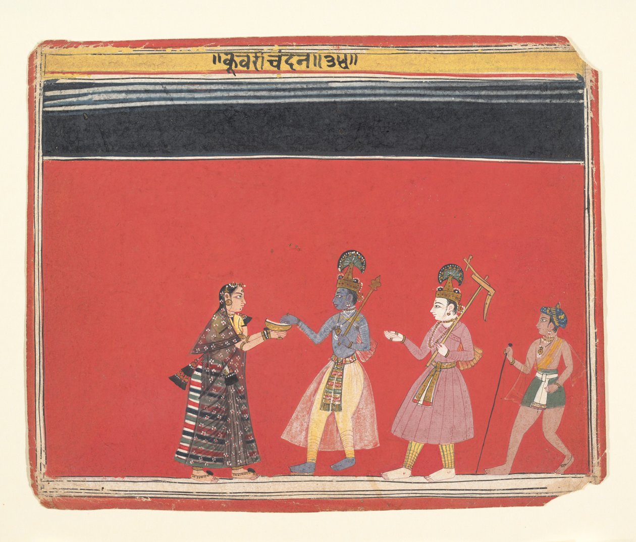 Krishna nimmt ein Angebot von der buckligen Frau Trivakra an..., ca. 1650 von Unbekannt