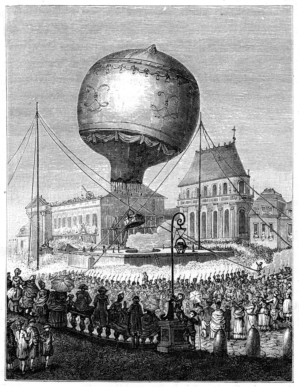 Start eines Heißluftballons, spätes 18. Jahrhundert, 1885 von Unbekannt