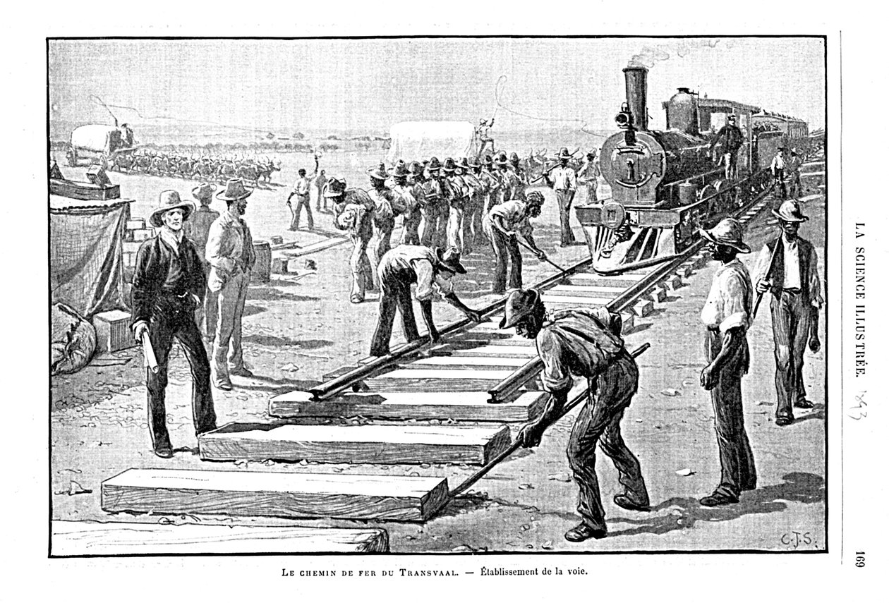 Verlegung von Schwellen und Schienen auf der Transvaal-Eisenbahn, Südafrika, 1893 von Unbekannt
