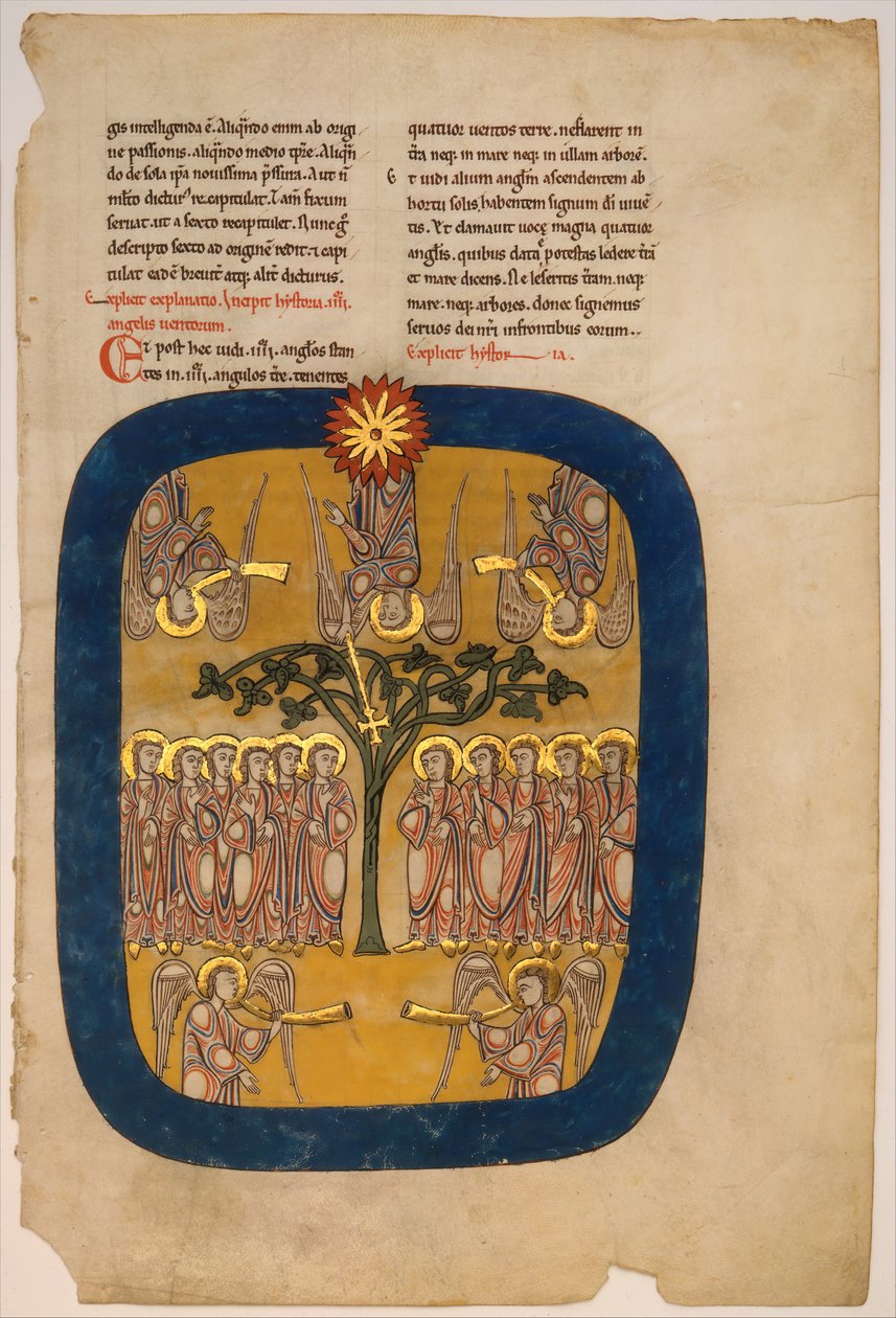 Blatt aus einem Beatus-Manuskript: Engel halten die vier Winde zurück..., ca. 1180 von Unbekannt