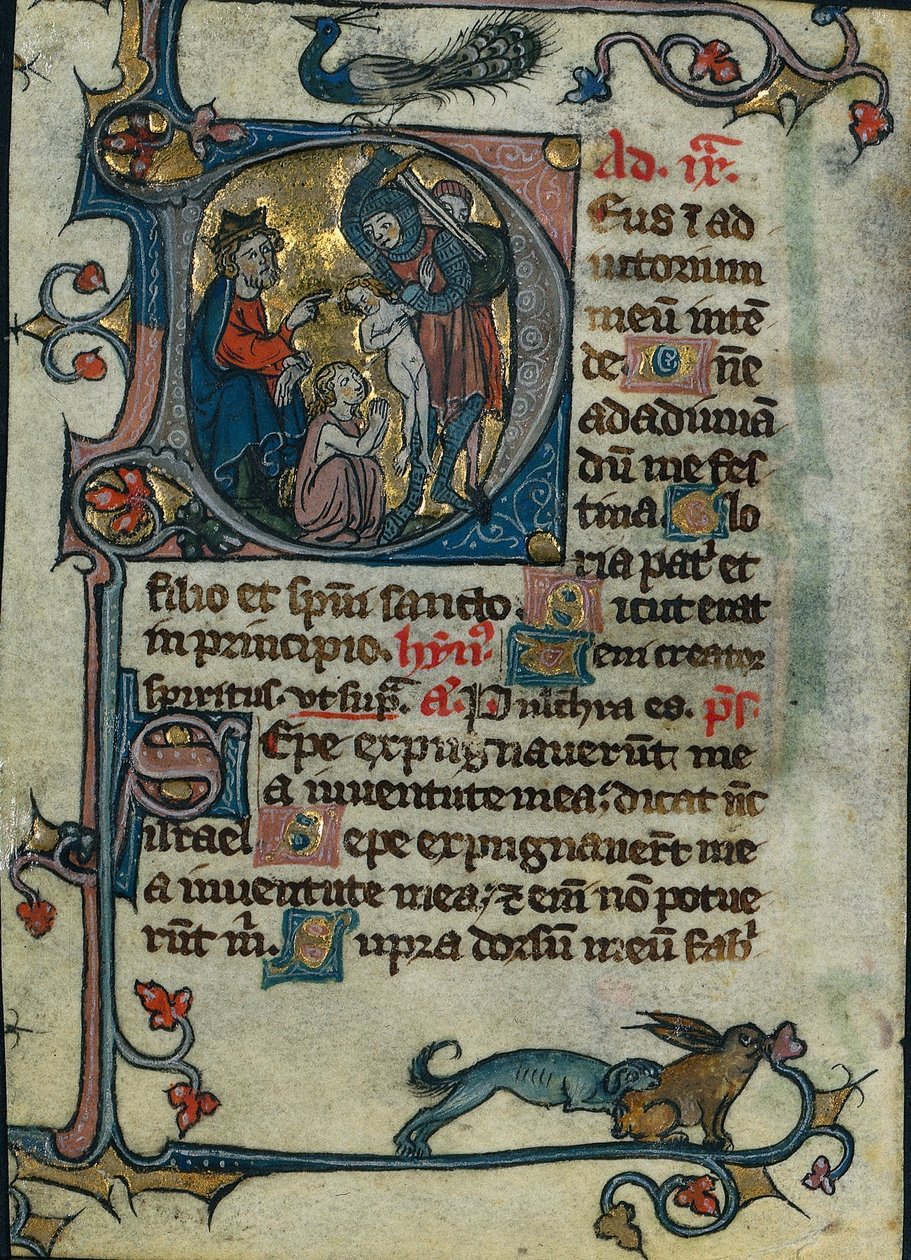 Blatt aus einem Stundenbuch: Initiale D: Massaker der Unschuldigen, 1 von 2 herausgeschnittenen Blättern, frühe 1300er Jahre von Unbekannt