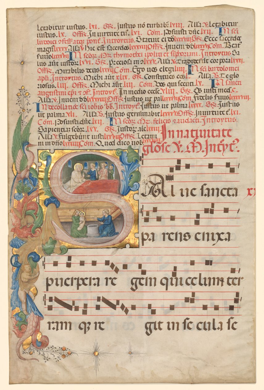 Blatt aus einem Graduale: Historisierte Initiale S[alve Sancta Parens]..., ca. 1420-1450 von Unbekannt