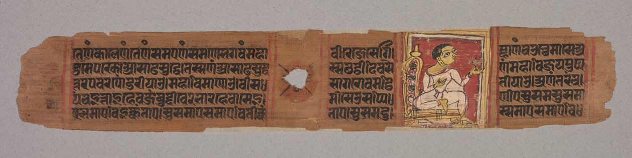 Blatt aus einem Jain-Manuskript: Kalpa-Sutra: Mönch mit Blume recto, 1279 von Unbekannt