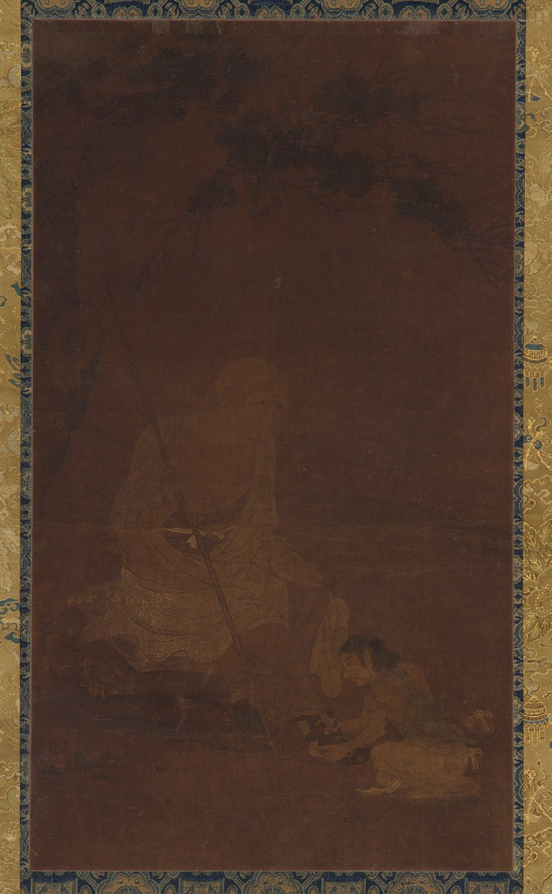 Lohan sitzt, ein Diener kniet vor ihm, Yuan- oder Ming-Dynastie, 1279-1644 von Unbekannt