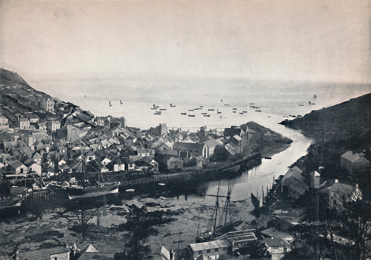 Looe - Blick von den Hügeln, zeigt die Mündung, 1895 von Unbekannt