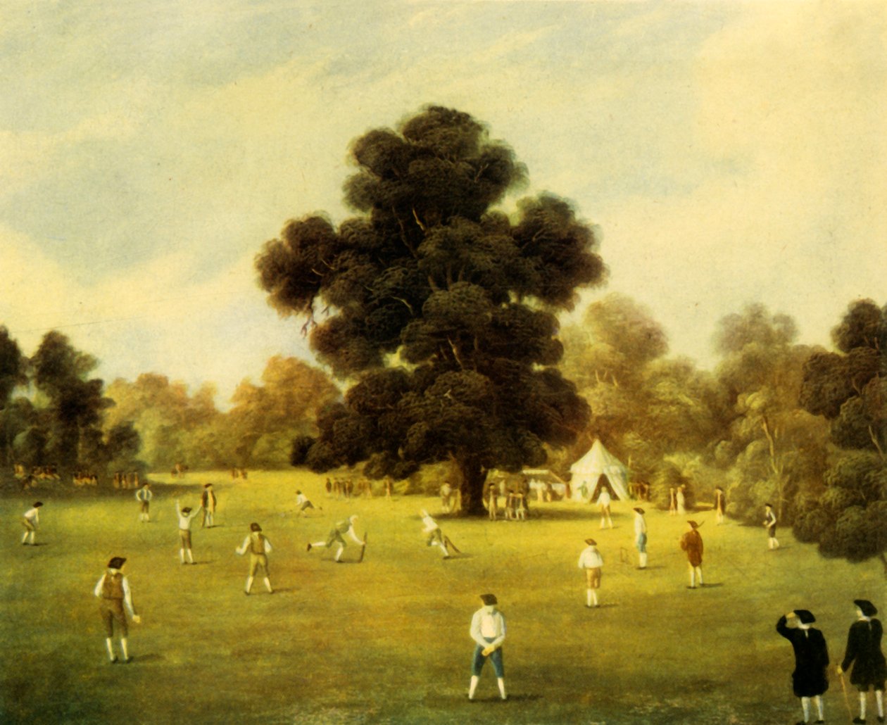 Lords und Gentlemen von Surrey und Kent spielen Cricket im Knole Park, Kent, 1775 von Unbekannt