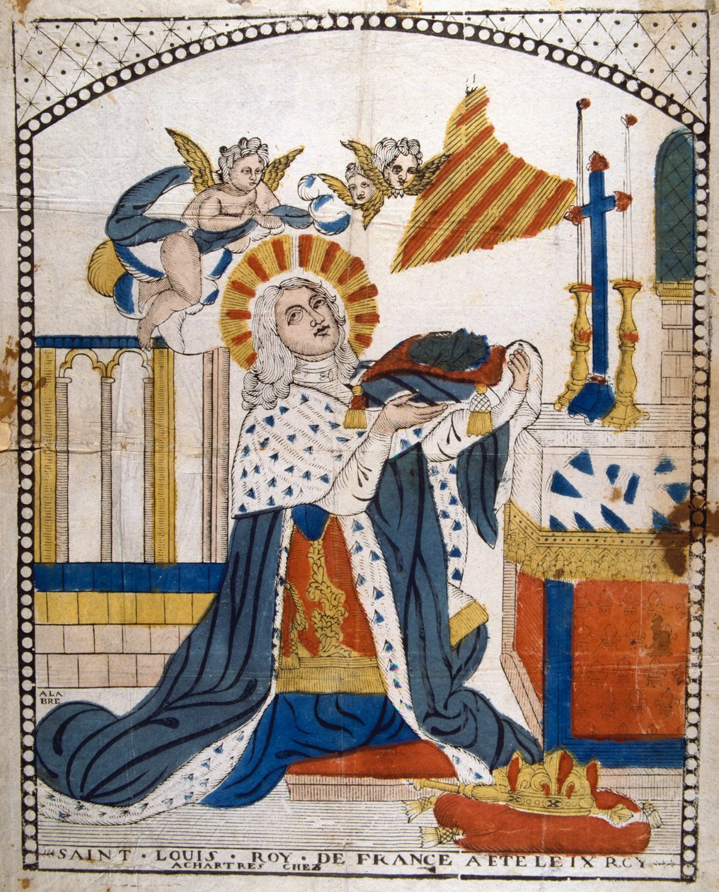 Ludwig IX., König von Frankreich, in der Kathedrale von Chartres in seinen Krönungsroben, 1226, 19. Jahrhundert von Unbekannt