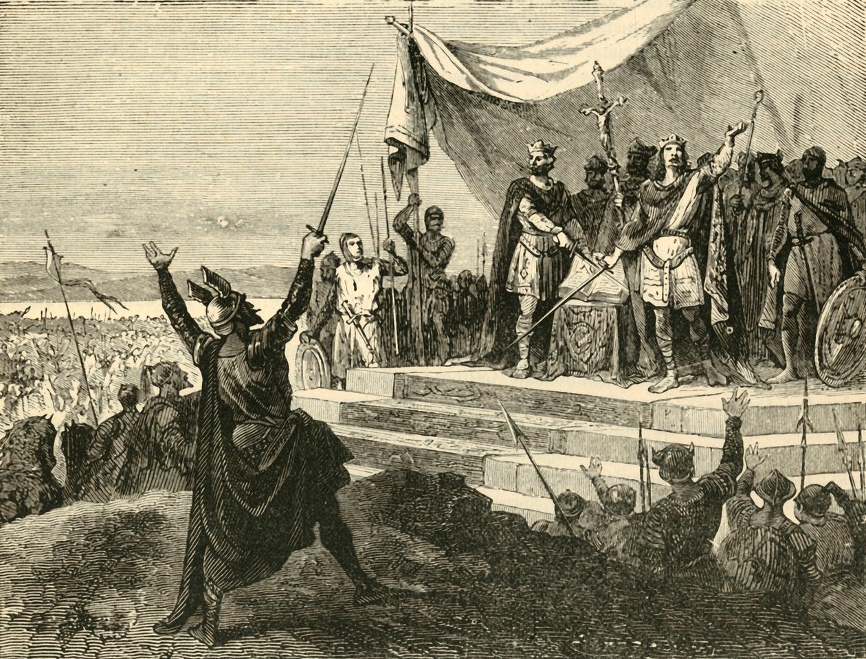 Ludwig und Karl leisten den Straßburger Eid vor ihren Armeen, 842 n. Chr. von Unbekannt
