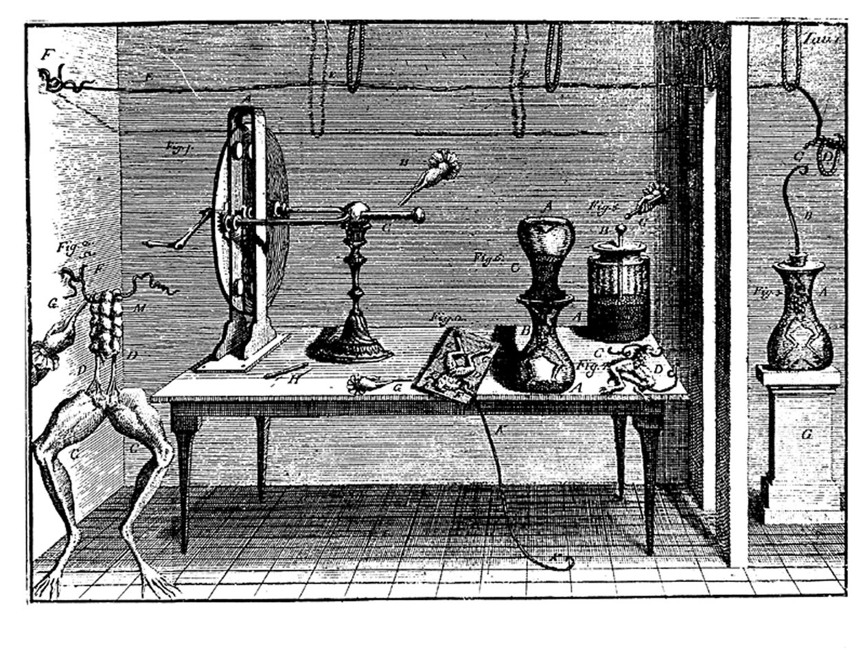 Luigi Galvanis Experimente mit Elektrizität, 1791 von Unbekannt