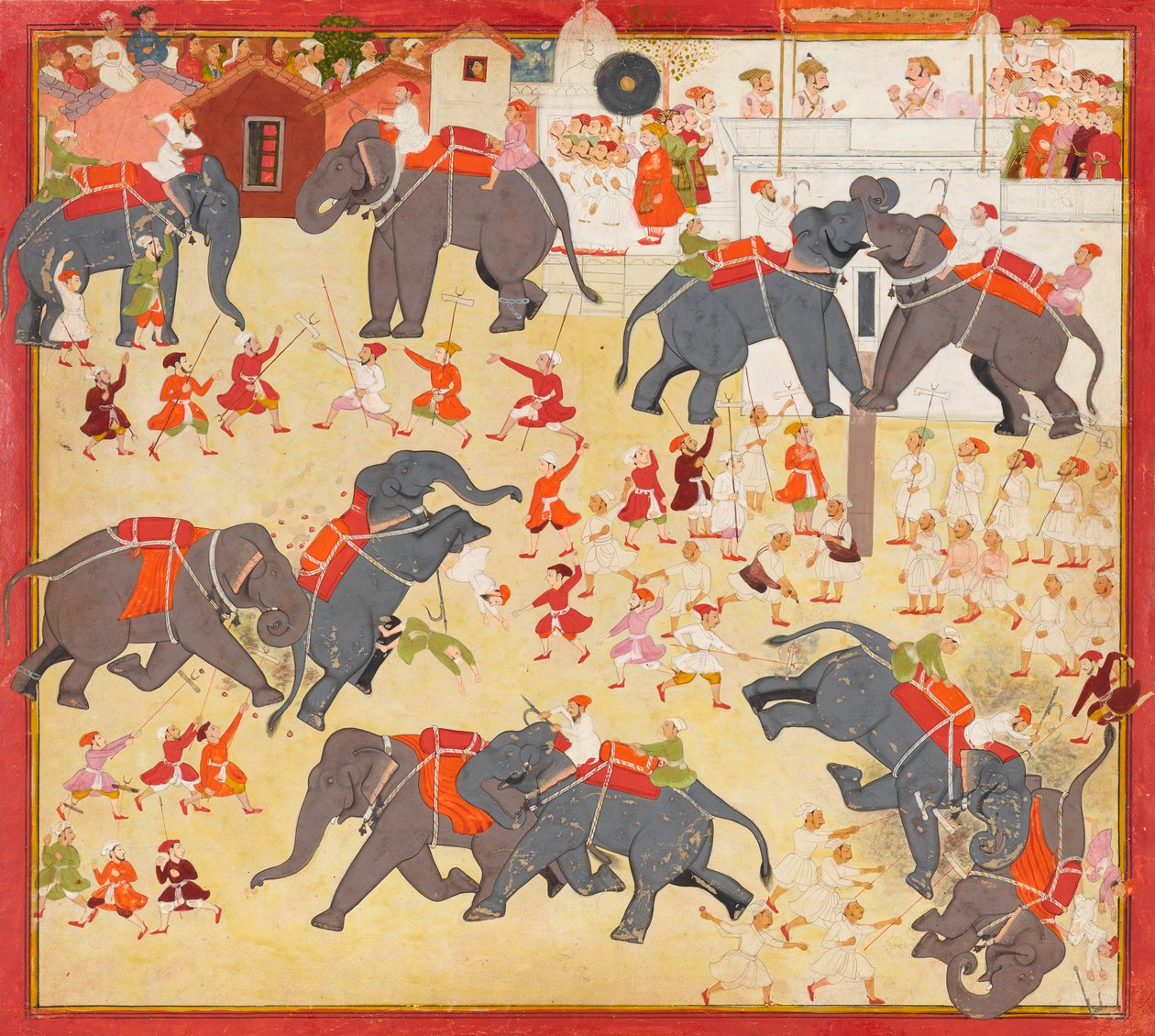 Maharana Raj Singh beobachtet einen Elefantenkampf von Unbekannt