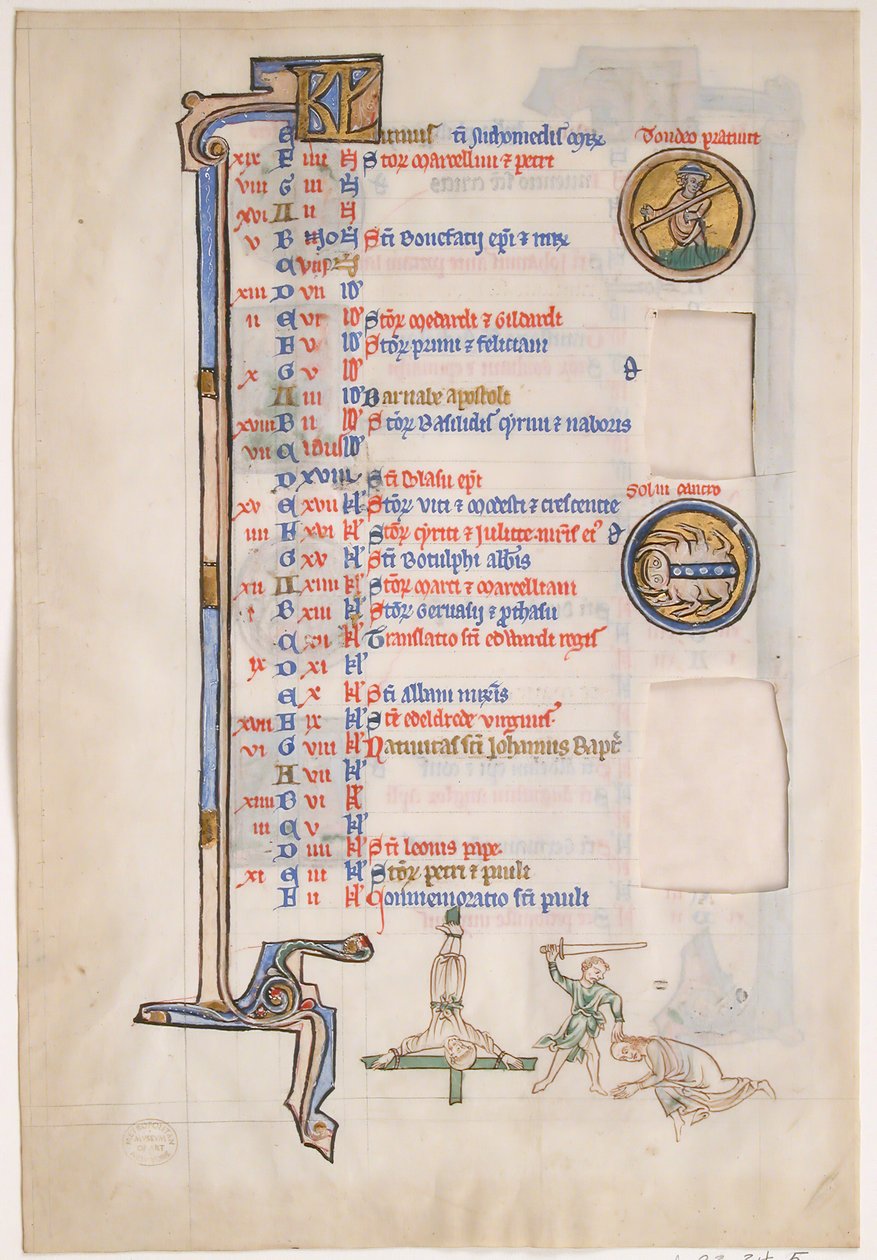 Manuskriptblatt mit Juni-Kalender, aus einem königlichen Psalter, 13. Jahrhundert von Unbekannt