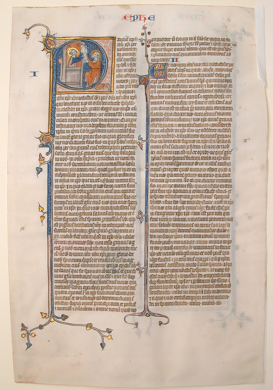 Manuskriptblatt mit dem Beginn des Briefes des Heiligen Paulus an die Epheser, aus einer Bibel, ca. 13. Jahrhundert von Unbekannt