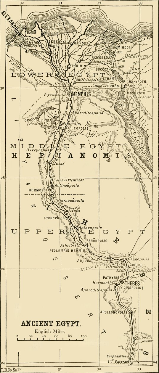 Karte des alten Ägypten, 1890 von Unbekannt