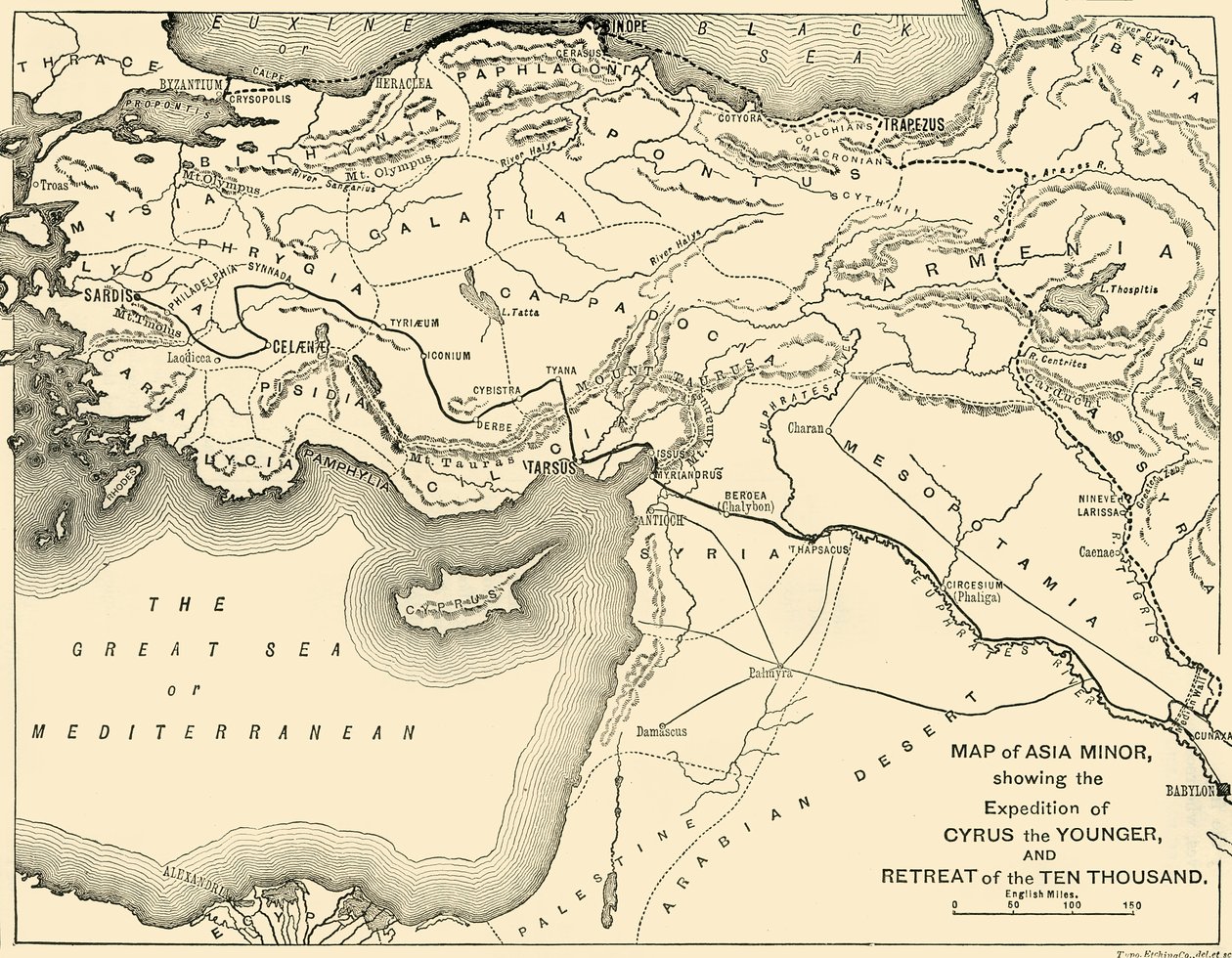 Karte von Kleinasien, Expedition des Jüngeren Cyrus und Rückzug der Zehntausend, 1890 von Unbekannt