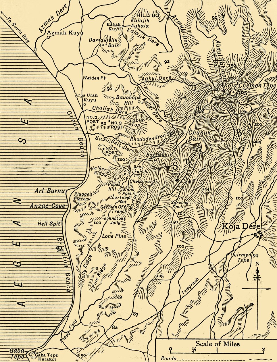 Karte von Sari Bair, Halbinsel Gallipoli, Erster Weltkrieg, 1915, ca. 1920 von Unbekannt