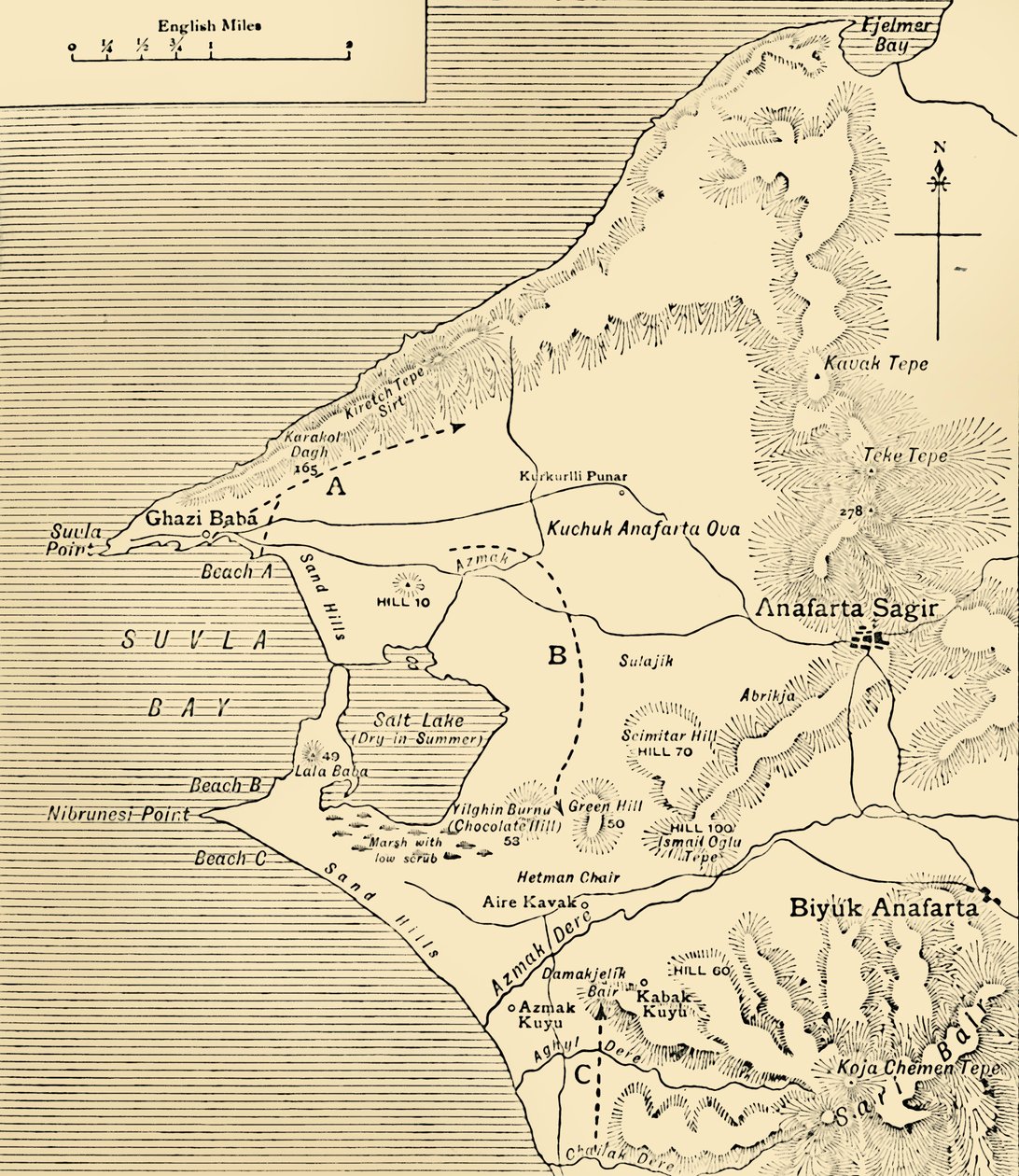 Karte der Suvla-Bucht, Gallipoli-Halbinsel, Erster Weltkrieg, 1915, ca. 1920 von Unbekannt