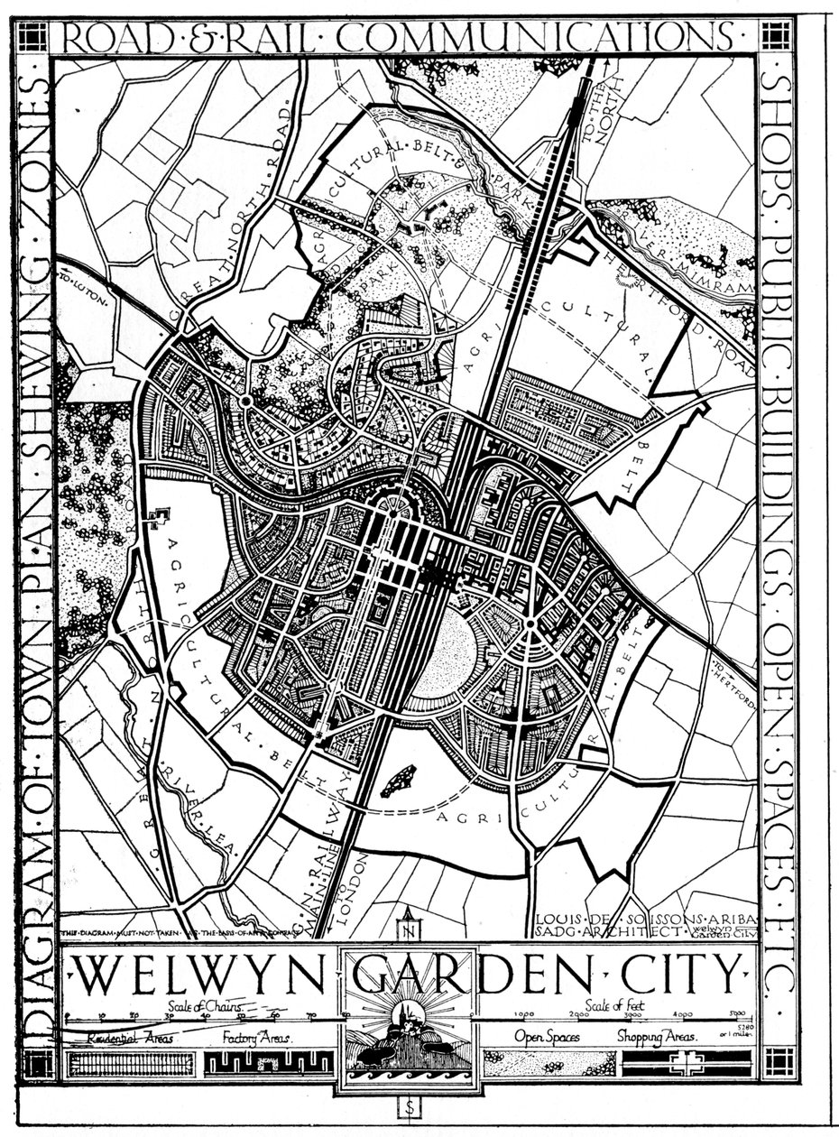 Karte von Welwyn Garden City, Hertfordshire, England, 1926 von Unbekannt