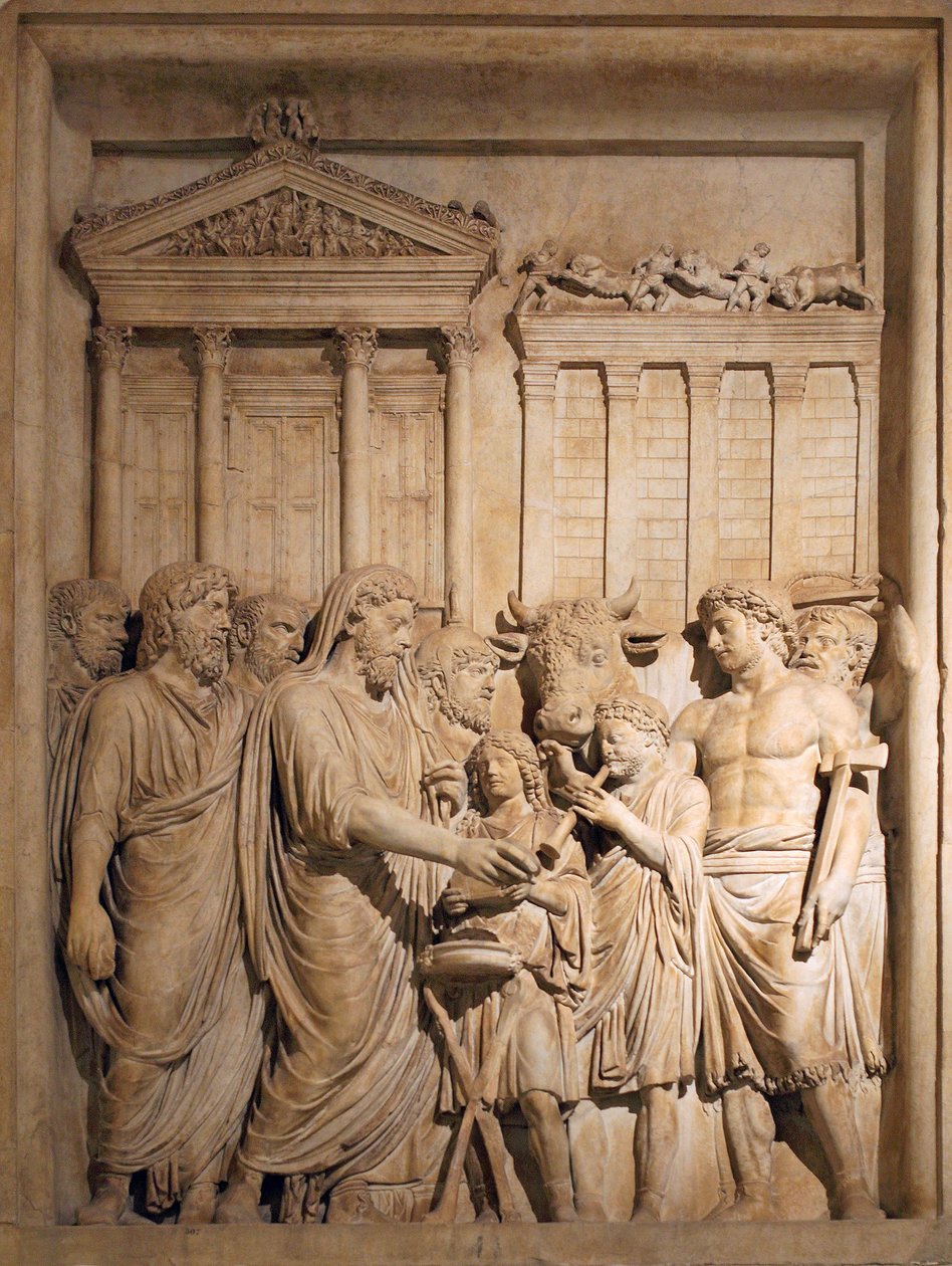 Marcus Aurelius und Mitglieder der kaiserlichen Familie opfern aus Dankbarkeit für den Erfolg gegen germanische Stämme, ca. 176-182 von Unbekannt