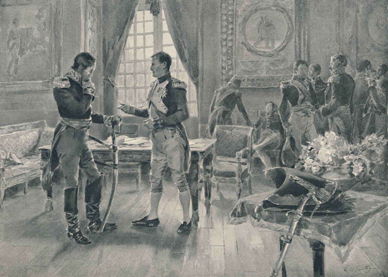Treffen von Napoleon und Tolstoi in Paris, 1807, 1896 von Unbekannt