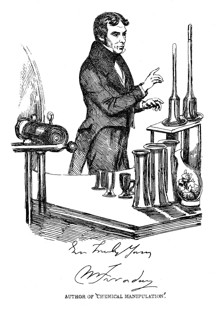 Michael Faraday hält einen Vortrag an der Royal Institution, London, um 1835 von Unbekannt