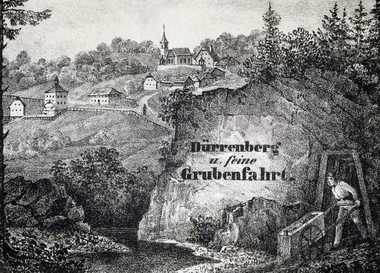 Salzmine: Arbeitsszene in der Mine, Durrnberg, Österreich von Unbekannt
