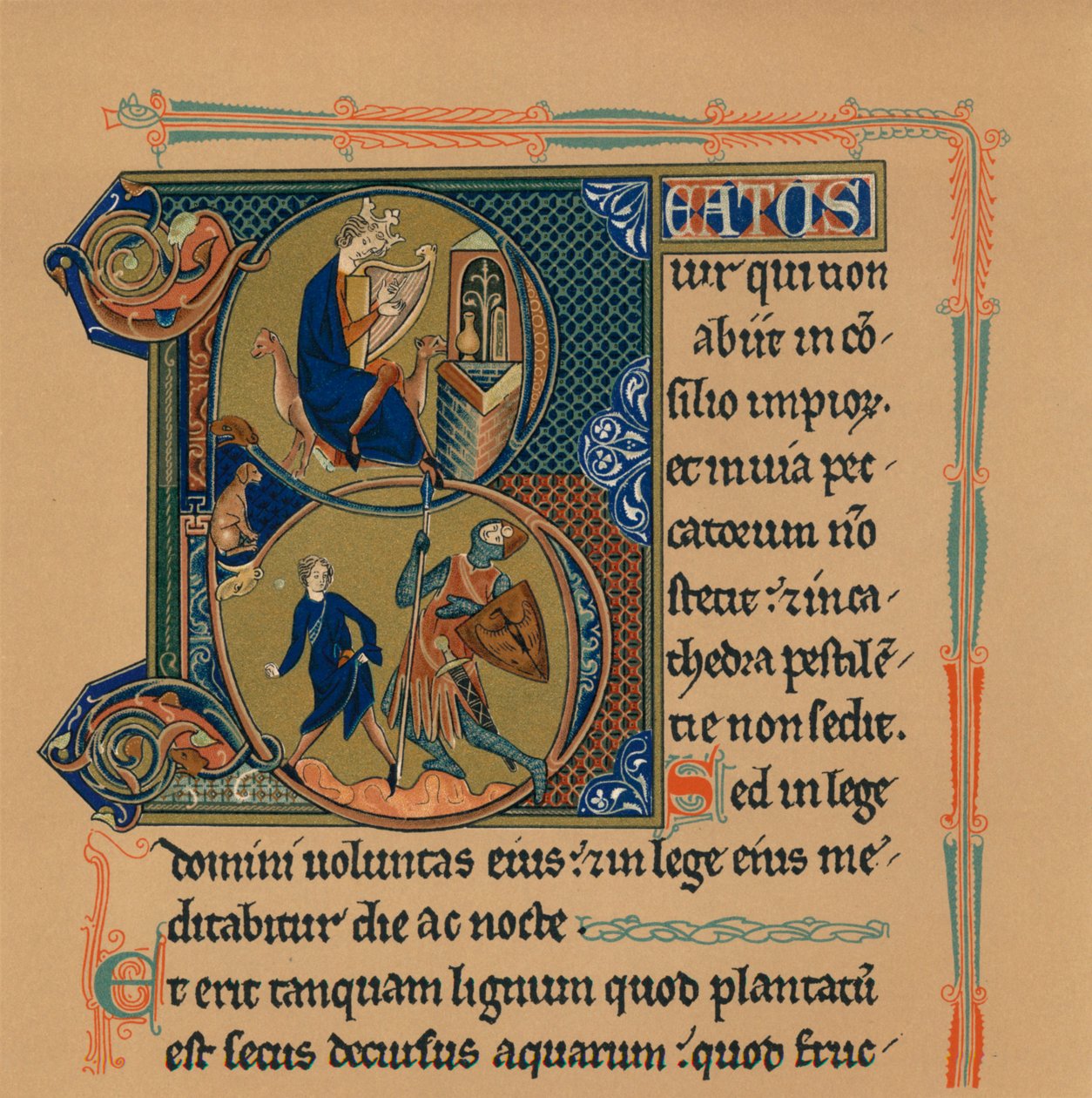 Miniaturinitiale und Teil einer Seite aus einem Psalter, 13. Jahrhundert, 1901 von Unbekannt