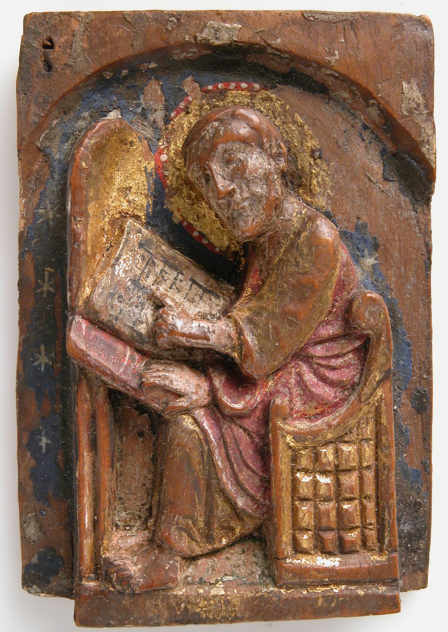 Miniaturrelief eines Heiligen Lukas an seinem Schreibtisch, 1200-1225 von Unbekannt