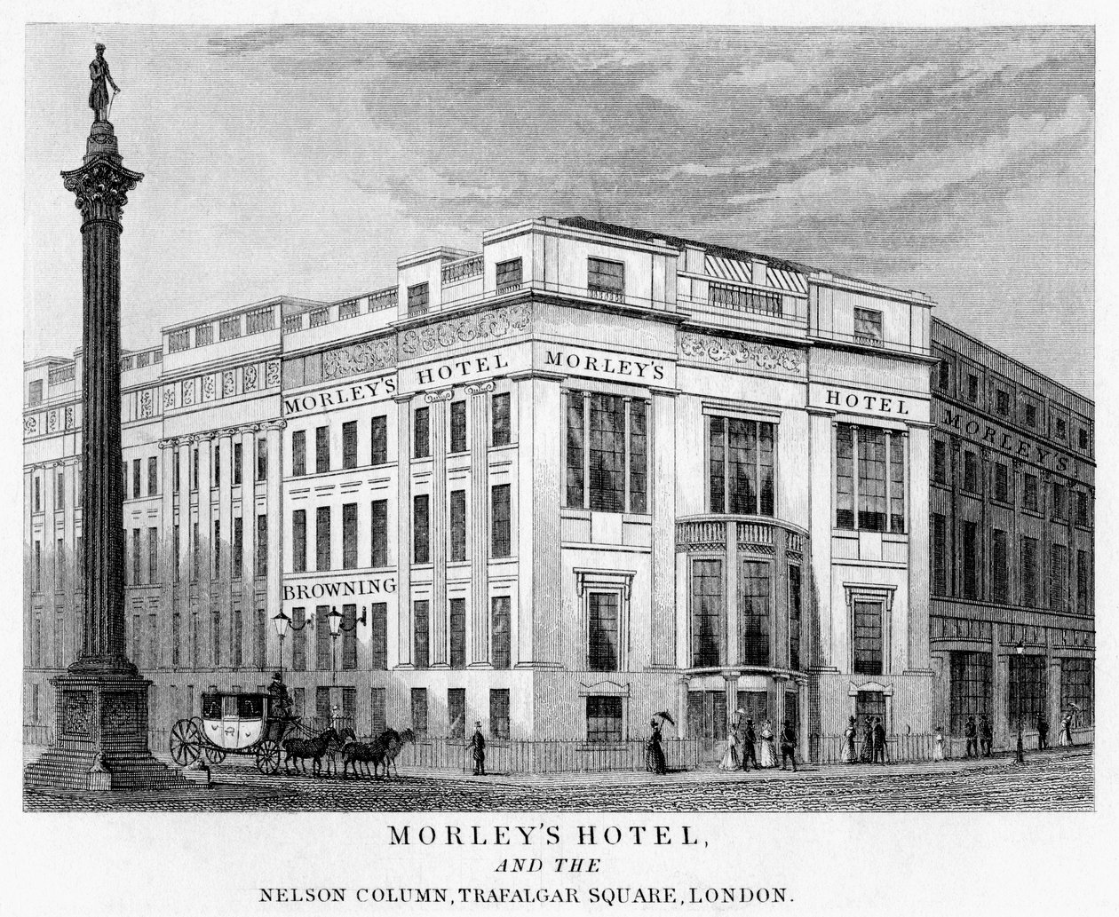 Morleys Hotel und Nelsons Säule, Trafalgar Square, Westminster, London, 19. Jahrhundert von Unbekannt