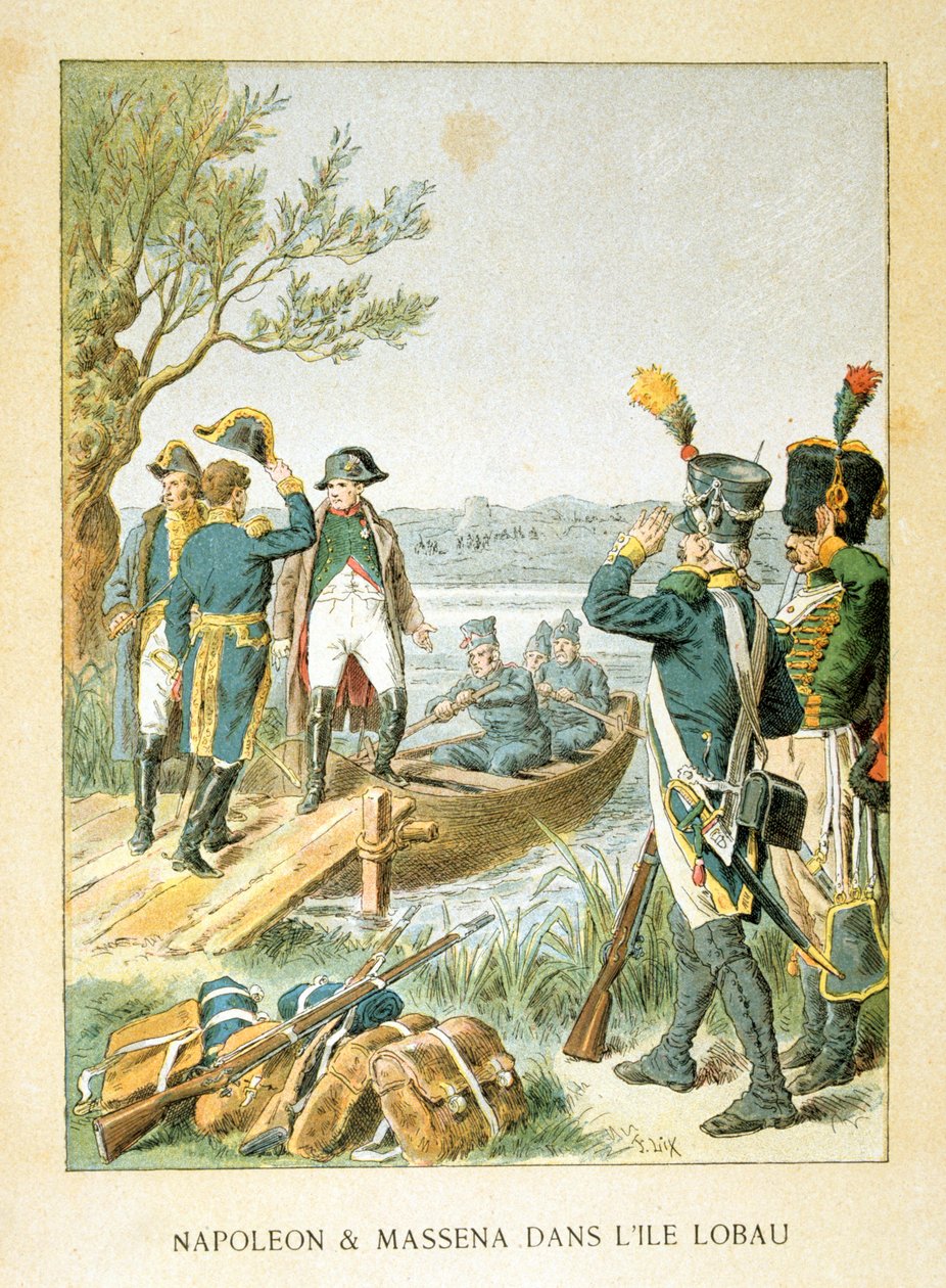 Napoleon und Massena auf der Insel Lobau, Mai 1809, 19. Jahrhundert von Unbekannt