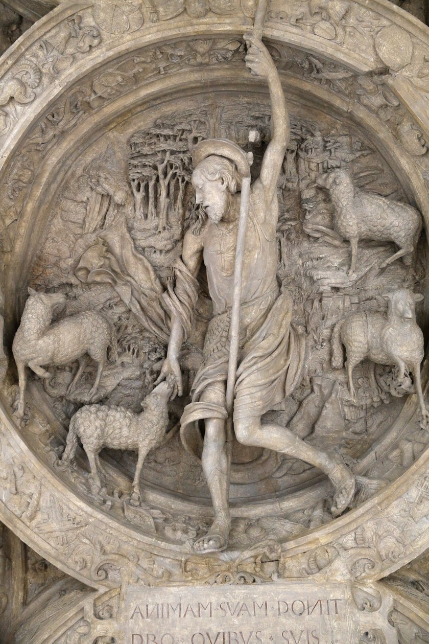 Nationalmuseum der französischen Denkmäler. Arche der Gros Horloge Tür. Der gute Hirte. Abguss, Paris, Frankreich von Unbekannt