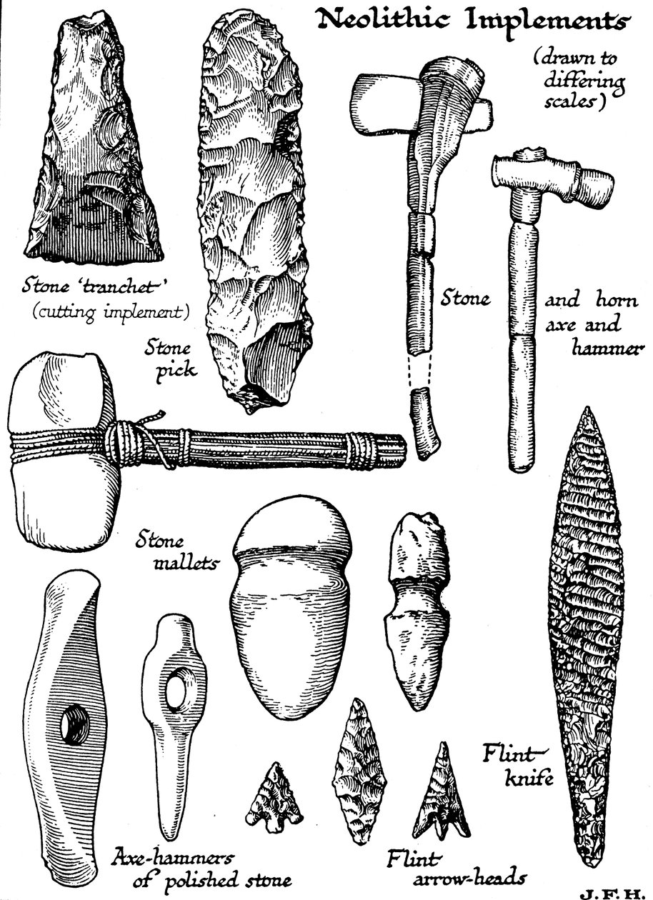 Neolithische Werkzeuge aus Stein, Feuerstein und Horn, um 1890 von Unbekannt