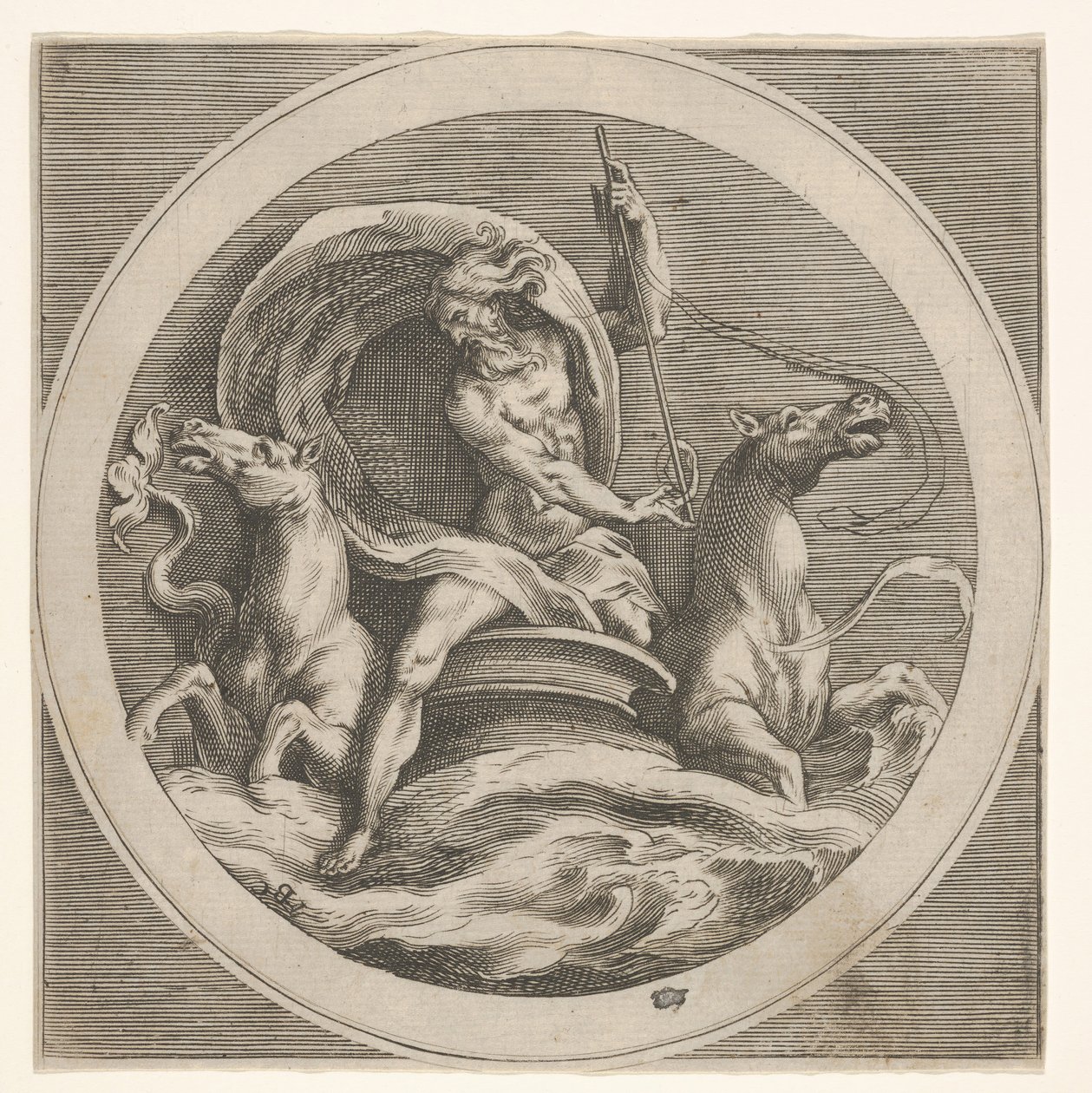 Neptun steigt aus dem Meer und trägt einen Stab, begleitet von zwei pferdeköpfigen..., ca. 1550-1600 von Unbekannt