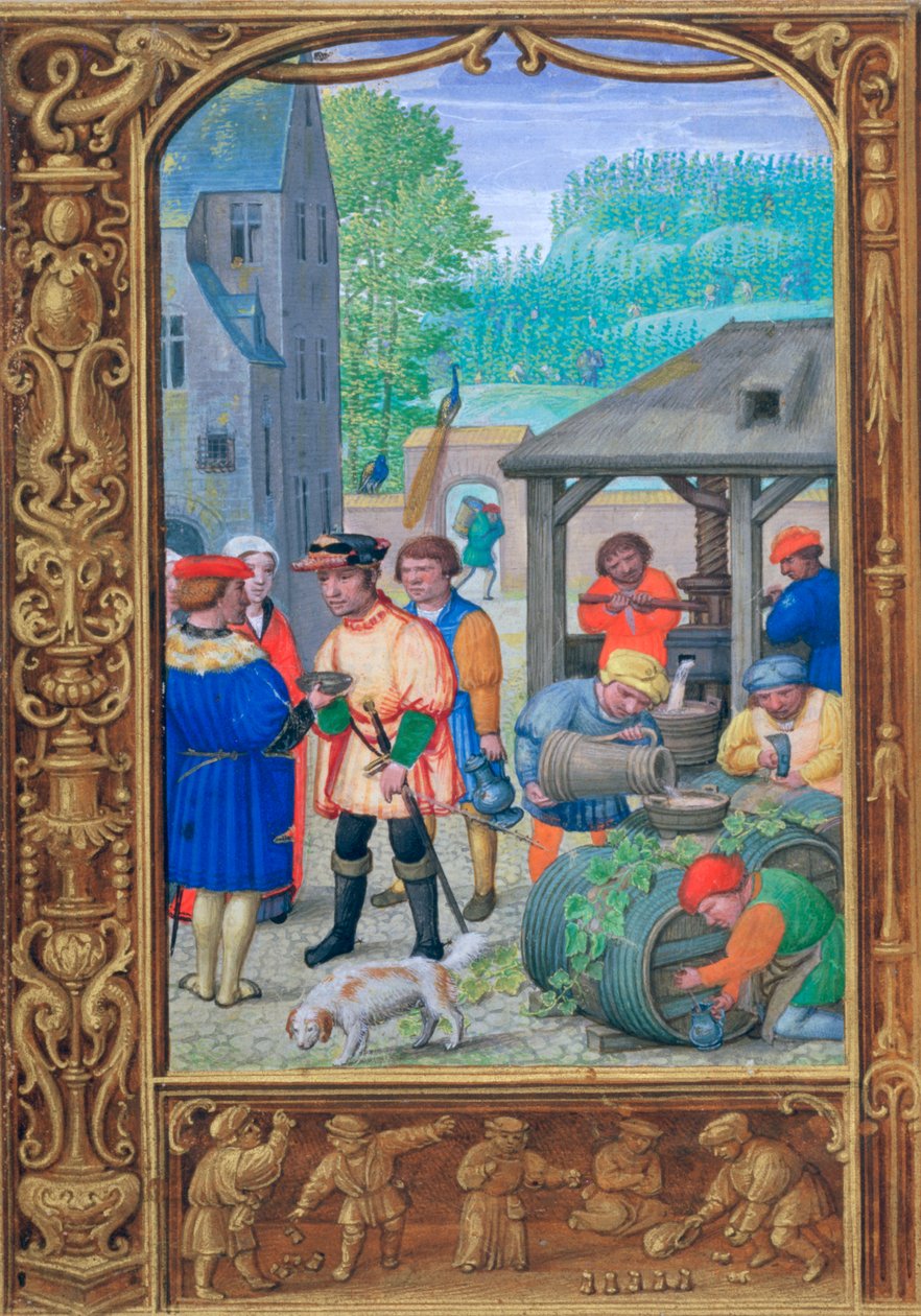 Oktober, Weinherstellung, frühes 16. Jahrhundert von Unbekannt