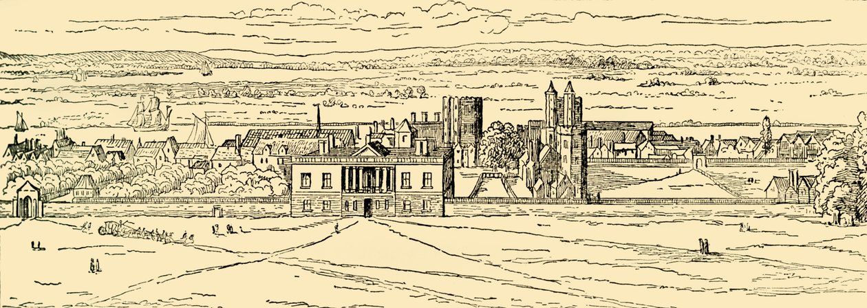 Alte Ansicht des Greenwich-Palastes. Nach Hollar, ca. 1878 von Unbekannt