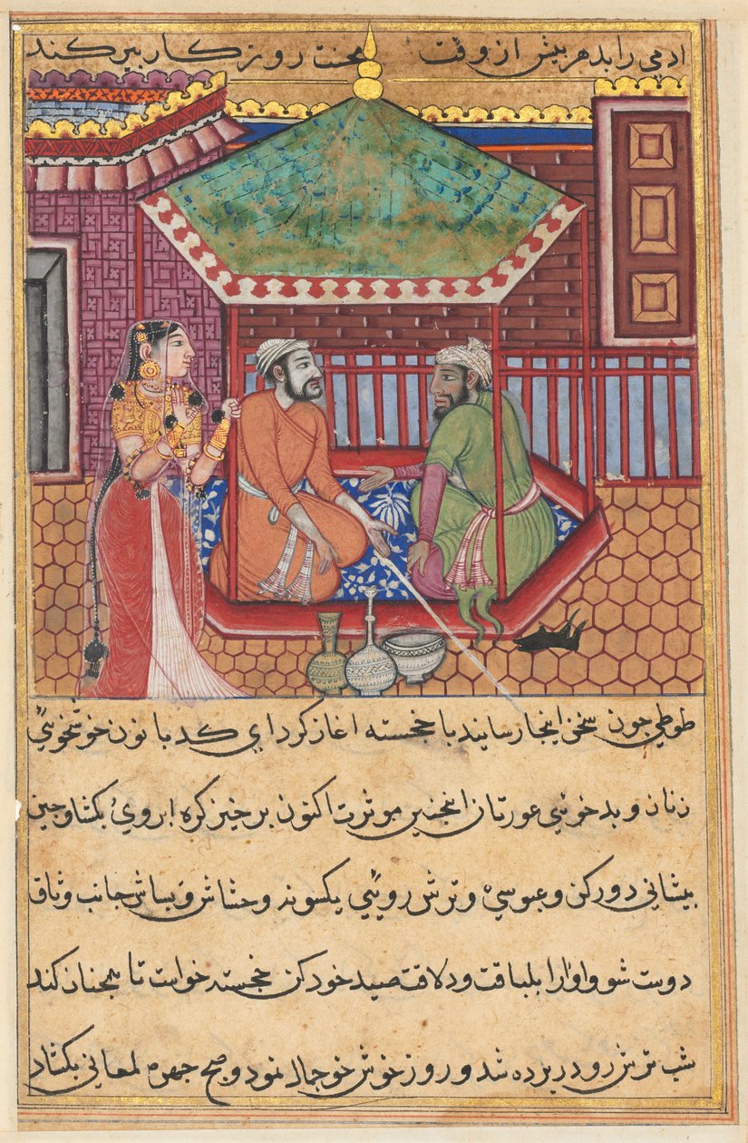 Seite aus Geschichten eines Papageis Tuti-nama: Neunundvierzigste Nacht: Der älteste Bruder..., ca. 1560 von Unbekannt